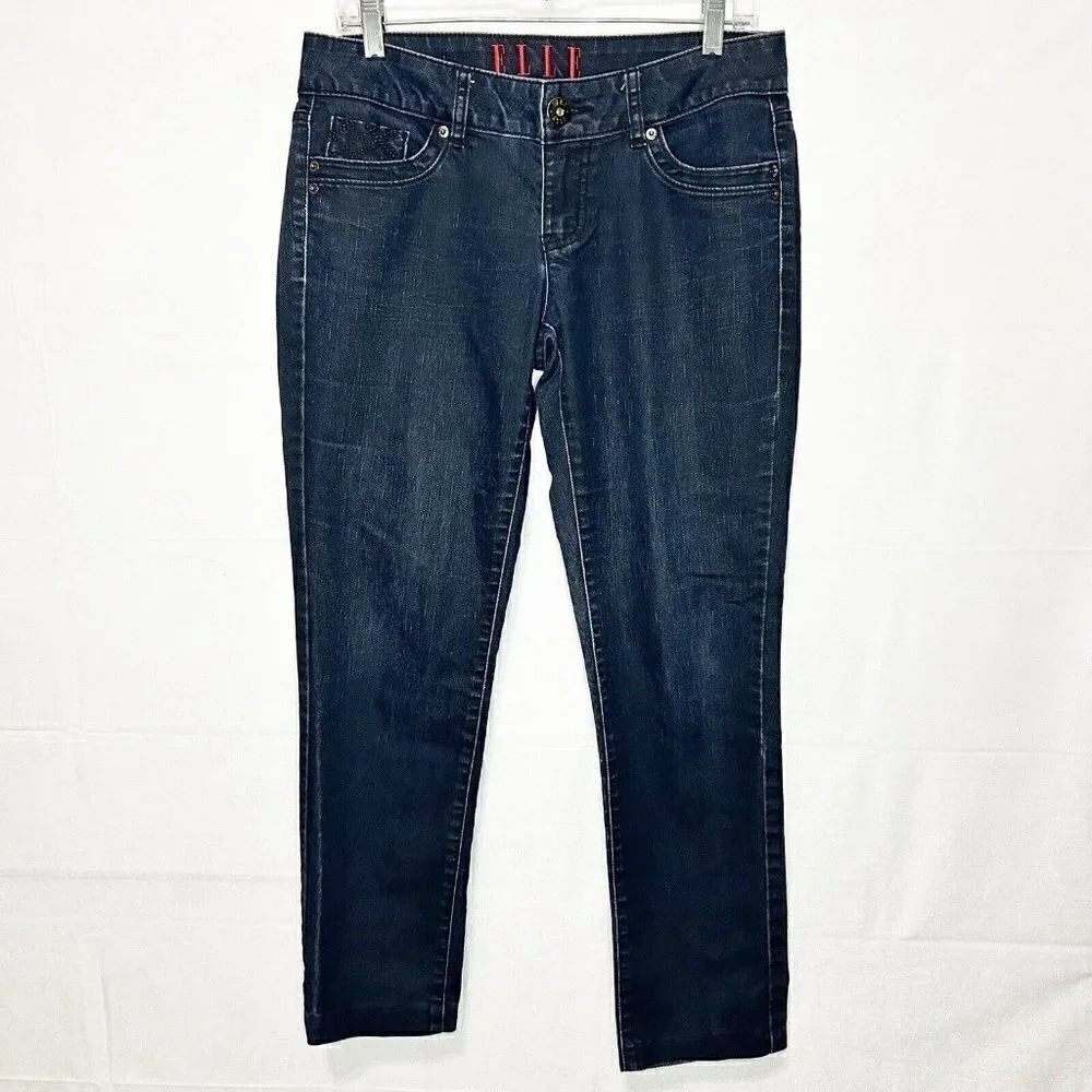 ELLE Women's Stretch Blue Denim Low-Rise Jeans Size 6 (31x28)
